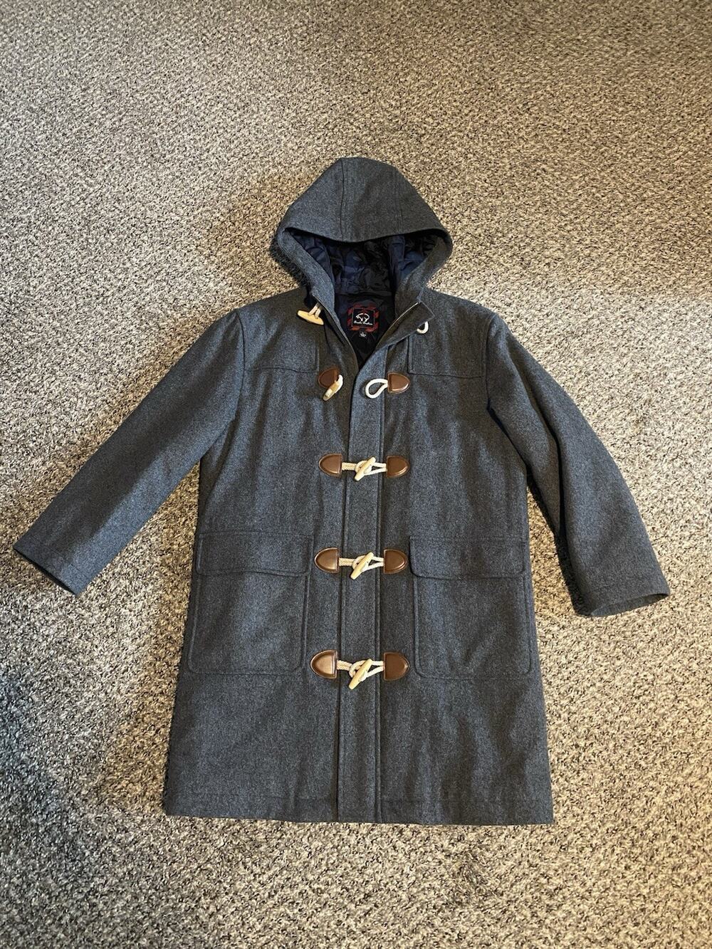 Brooks Brothers Woman’s Size L Gray Pea Coat Wool - Winter Coat - Wooden Buttons